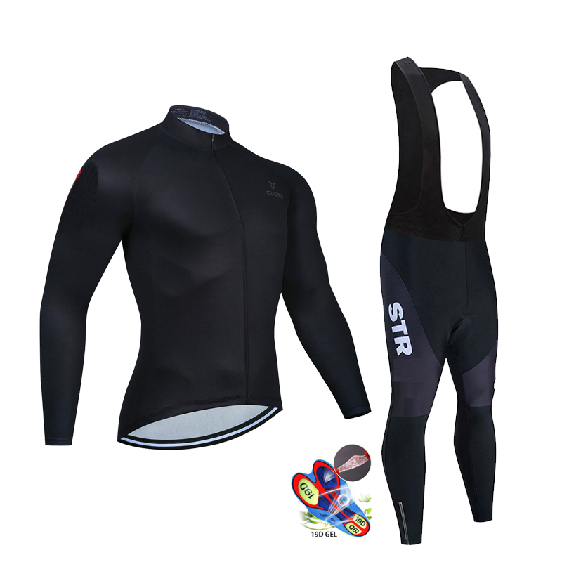 Cycling Commuter Clothing - Maglia da ciclismo nera autunnale Set